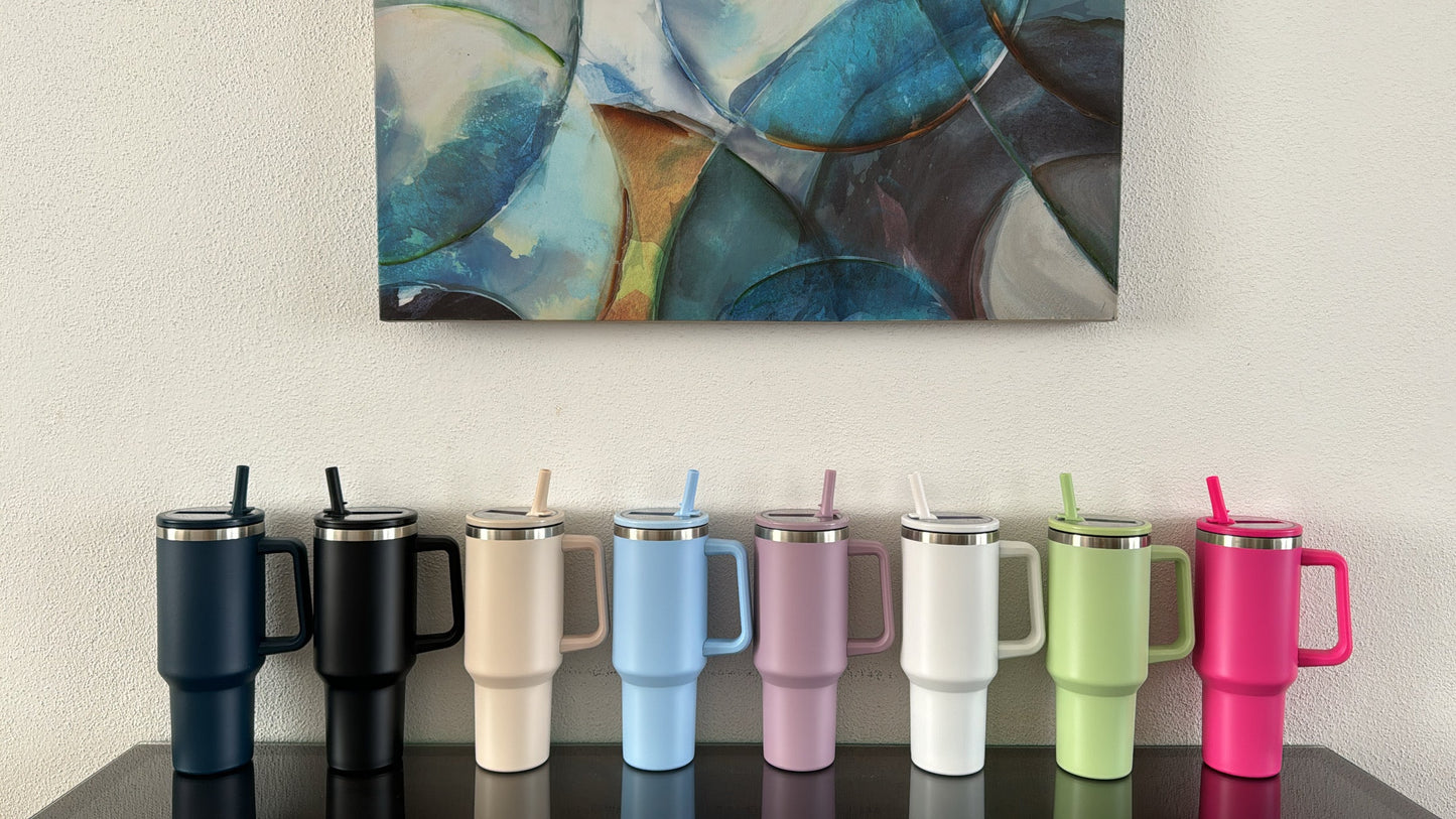 Termo de 40 oz acero, Popote incluido en la tapa